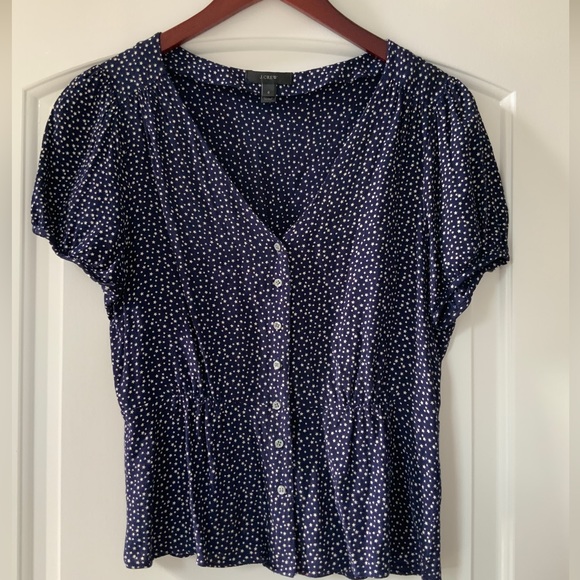 JCREW $78.00 Button-up peplum top in star print Sz6 Navy/White J1462 - Picture 3 of 5